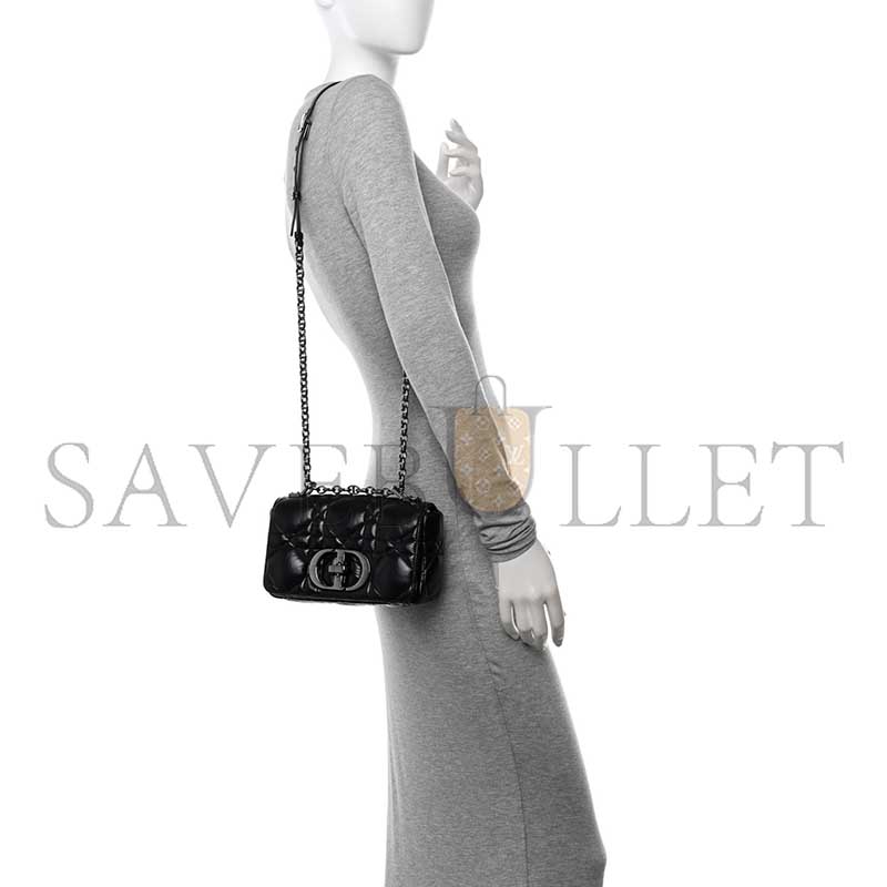D*or calfskin macrocannage small caro bag black (20*12*7cm)